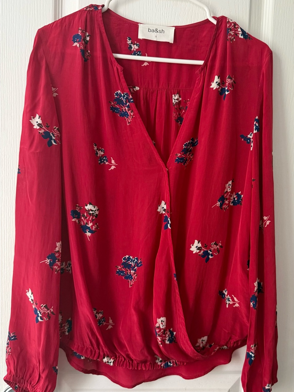 ba&sh red floral V-neck wrap-front blouse